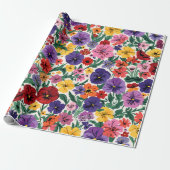 Papier Cadeau Motif de jardin floral de pensées printanières lum (Déroulé)