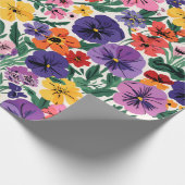 Papier Cadeau Motif de jardin floral de pensées printanières lum (Coin)