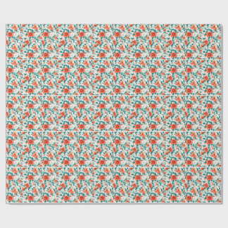 Papier Cadeau Motif de jardin floral orange vibrant - Thé élégan