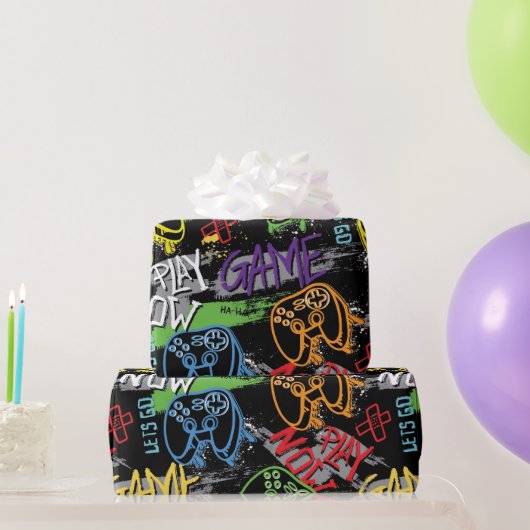 Papier Cadeau Motif de jeu graffiti néon (Cadeaux de fête)