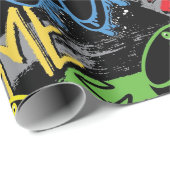 Papier Cadeau Motif de jeu graffiti néon (Coin rond)