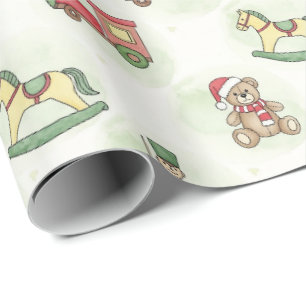 Papier Cadeau Motif de jouet de Noël vintage Balançoire festiv