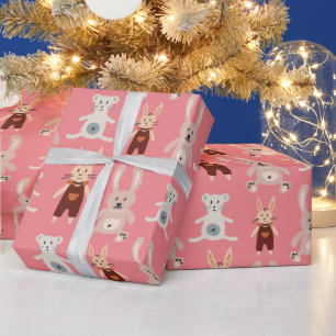 Papier Cadeau Motif de jouets pour enfants en peluche rose