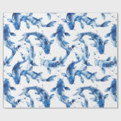 Papier Cadeau Motif de Koi indigo shibori (Plat)