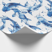 Papier Cadeau Motif de Koi indigo shibori (Coin)