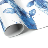 Papier Cadeau Motif de Koi indigo shibori (Coin rond)