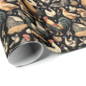 Papier Cadeau Motif de la ferme de poulet Retro (Coin rond)