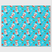 Papier Cadeau Motif de la fête de Noël de Baseball Snowman (Plat)