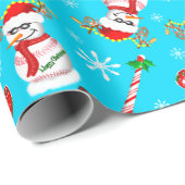 Papier Cadeau Motif de la fête de Noël de Baseball Snowman (Coin rond)