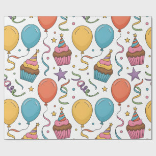 Papier Cadeau Motif de la fête des ballons et cupcakes colorés