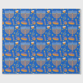 Papier Cadeau Motif de la fête juive Hanoukka Menorah (Plat)