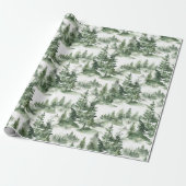 Papier Cadeau Motif de la forêt d'hiver aquarelle (Déroulé)