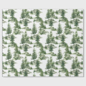 Papier Cadeau Motif de la forêt d'hiver aquarelle (Plat)