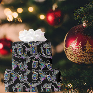 Papier Cadeau Motif de la lanterne de Noël de Black Light