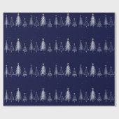 Papier Cadeau Motif de la Marine Blue Winter Pine Trees de Noël (Plat)