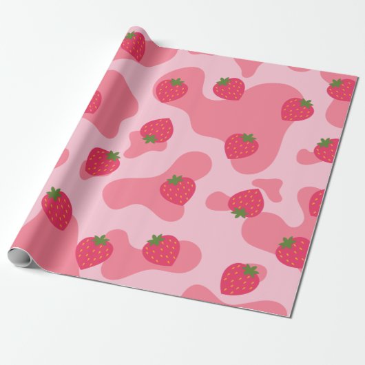 Papier Cadeau motif de la vache à fraise kawaii (Déroulé)