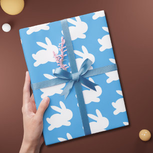 Papier Cadeau Motif de lapin blanc bleu mignon