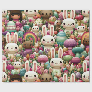 Papier Cadeau Motif de lapin de Pâques ludique