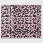 Papier Cadeau Motif de lapins roses sur fond noir (Plat)