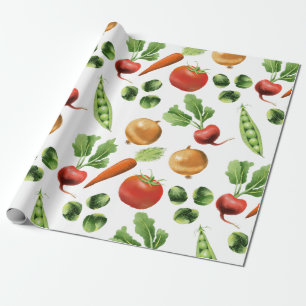 Papier Cadeau Motif de légumes colorés rustiques