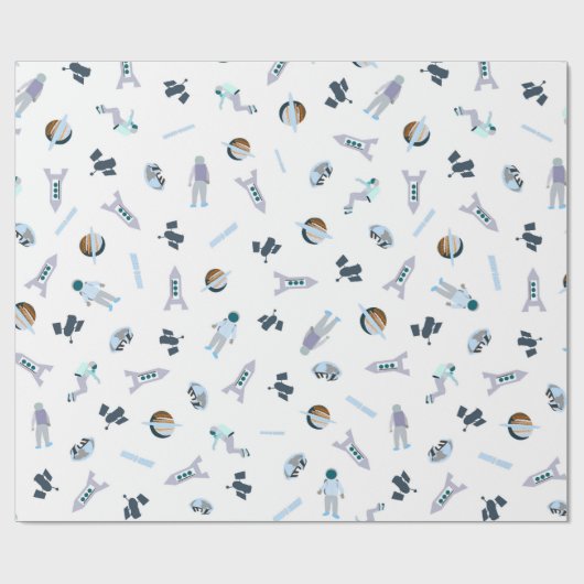 Papier Cadeau Motif de l'espace avec le satellite et les (Plat)