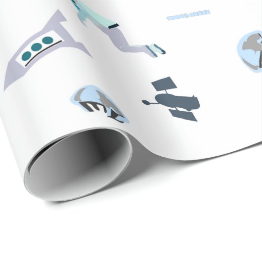 Papier Cadeau Motif de l'espace avec le satellite et les (Coin rond)