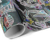 Papier Cadeau Motif de l'horloge de Noël noir (Coin rond)