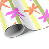 Papier Cadeau Motif de libellule coloré à rayures lumineuses d'é (Coin rond)