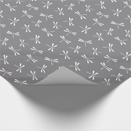 Papier Cadeau Motif de libellule, gris japonais/gris et blanc (Coin)