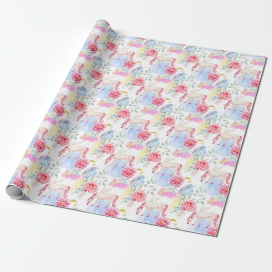 Papier Cadeau Motif de licorne et de Pegasus d'aquarelle (Déroulé)