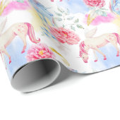 Papier Cadeau Motif de licorne et de Pegasus d'aquarelle (Coin rond)