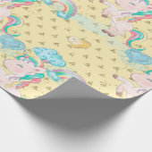 Papier Cadeau Motif de licorne magique jaune clair (Coin)