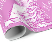 Papier Cadeau Motif de licorne rose magique Texte d'anniversaire (Coin rond)
