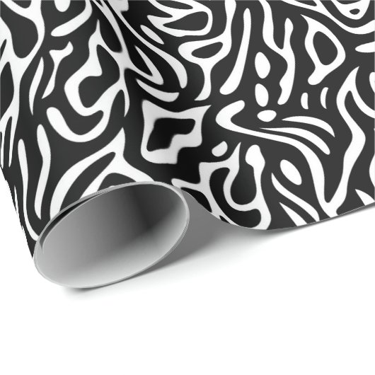 Papier Cadeau Motif de ligne abstrait trippy noir et blanc (Coin rond)