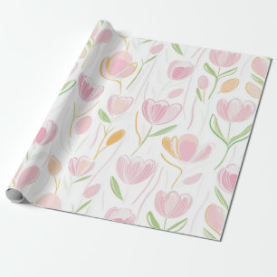 Papier Cadeau Motif de ligne florale abstrait moderne (5)