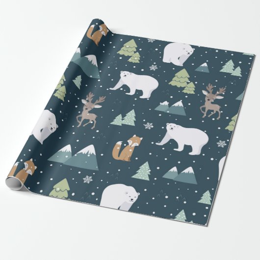 Papier Cadeau Motif de l'ours polaire de Noël (Déroulé)