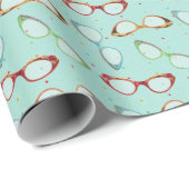 Papier Cadeau Motif de lunettes de vision turquoise de points (Coin rond)