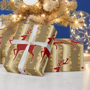 Papier Cadeau Motif de luxe Red rendeer orignal or merveille Noë