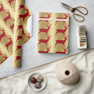 Papier Cadeau Motif de luxe Red rendeer orignal or merveille Noë