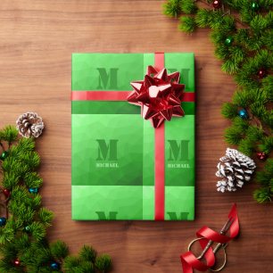Papier Cadeau Motif de maillage géométrique vert clair Monogramm