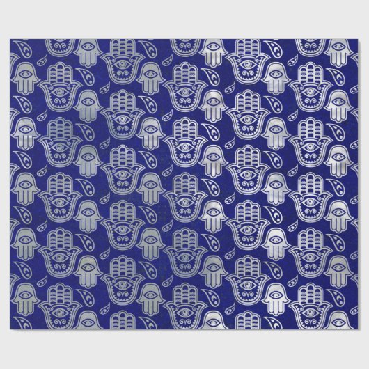 Papier Cadeau Motif de main de Hamsa - perle et argent sur le (Plat)
