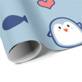 Papier Cadeau Motif de manchot bleu mignon (Coin rond)
