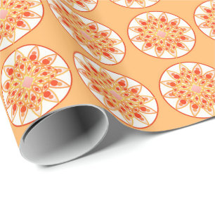 Papier Cadeau Motif de mandala en corail, orange et or