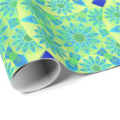 Papier Cadeau Motif de mandala, turquoise, bleu, vert de chaux (Coin rond)