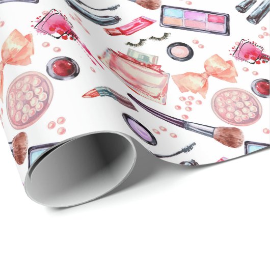 Papier Cadeau Motif de maquillage d'aquarelle (Coin rond)