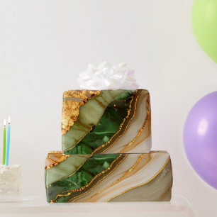 Papier Cadeau Motif de marbre vert et or