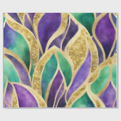 Papier Cadeau Motif de Mardi Gras violet, vert et or (Plat)