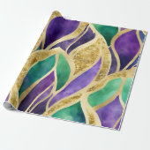 Papier Cadeau Motif de Mardi Gras violet, vert et or (Déroulé)