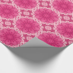 Papier Cadeau Motif de marguerite géométrique en corail et rose 