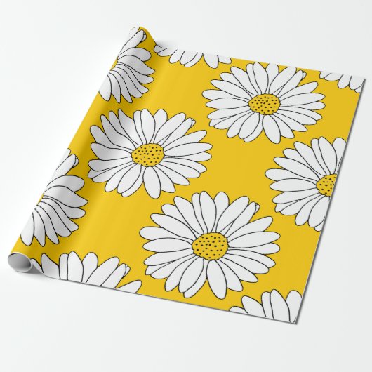 Papier Cadeau Motif de marguerite jaune blanc 2 (Déroulé)